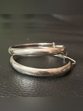 Classic Sterling Silver 925 Textured Hoop Earrings - Large